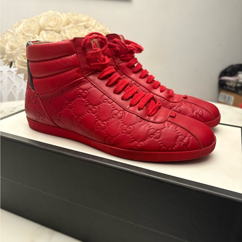 Gucci Women's Bold Red Embossed Sneakers
